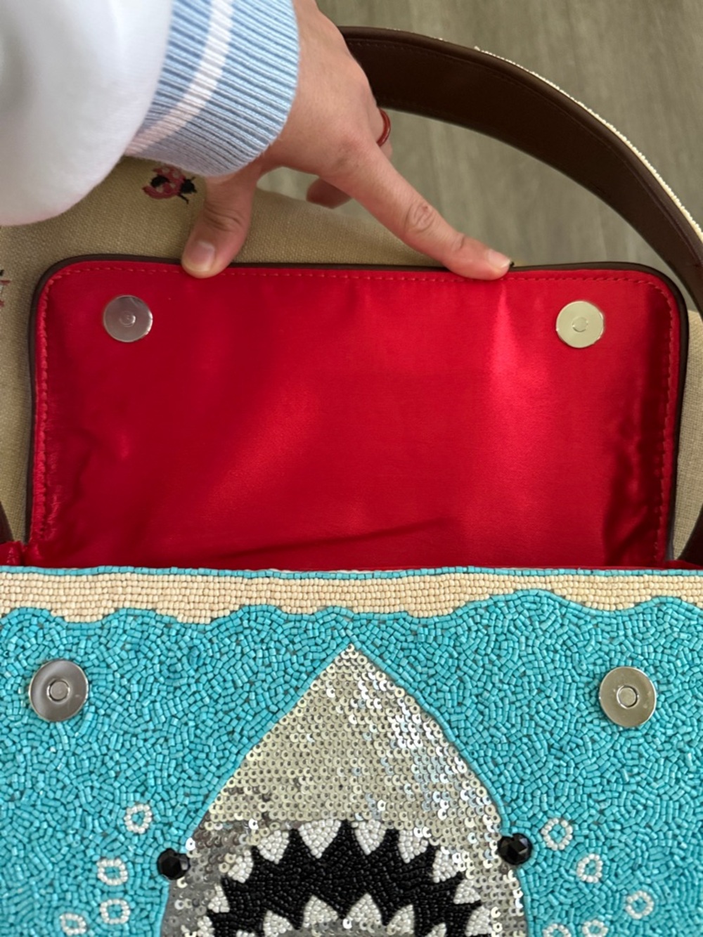 LIKE NEW STAUD Tommy Beaded Bag, Great White - Picture 9 of 10